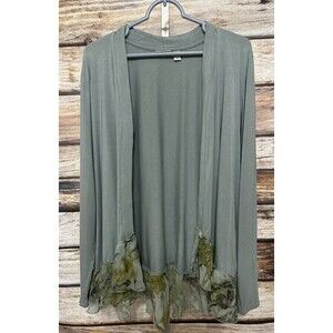 LOGO Lori Goldstein Ruffle Cardigan Size Large Sage Green Light Jacket